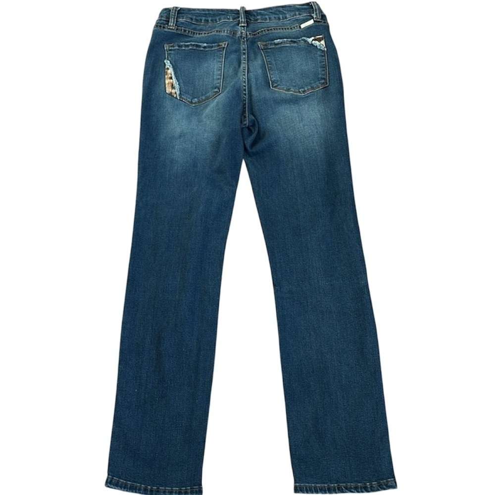 Kancan Distressed Blue Jeans with Leopard Print Detail, Size 9/28 - Picture 5 of 5